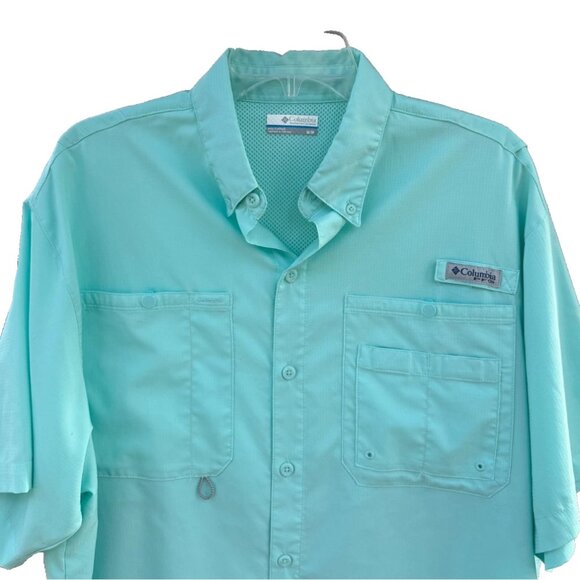 Columbia PFG Tamiami II Short Sleeve Button Down Shirt Men's Medium Blue Fishing - Picture 4 of 9